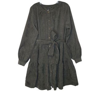 Simply Southern Tiered Corduroy Mini Dress Women XL Gray Cottage Grunge Prairie